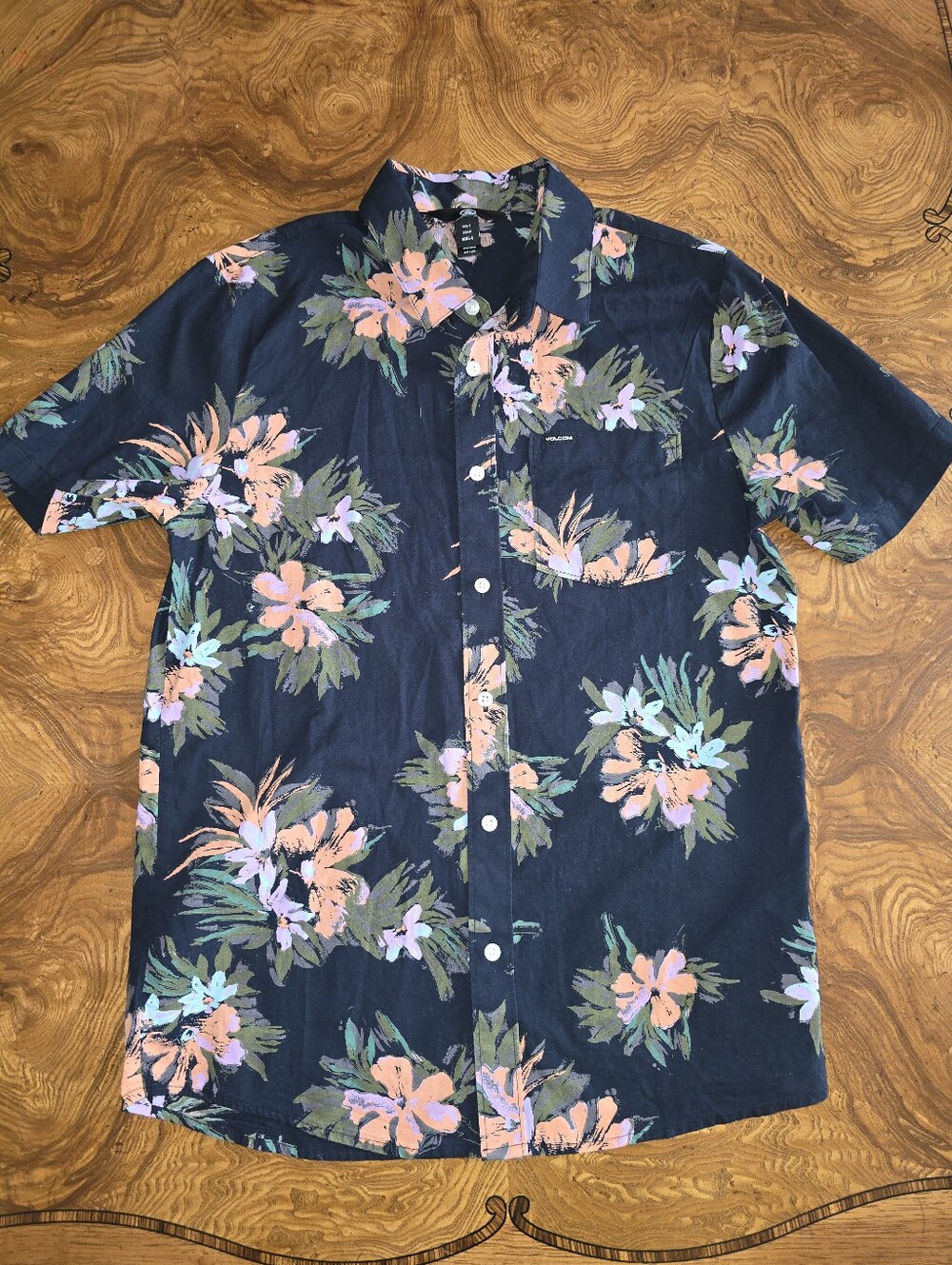 Volcom Tropical Floral Short Sleeve Button Down Cotton Shirt Mens Size S